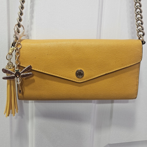 Michael Kors Handbags - Michael Kors Yellow Saffiano Leather Crossbody Clutch with Dragonfly Charm